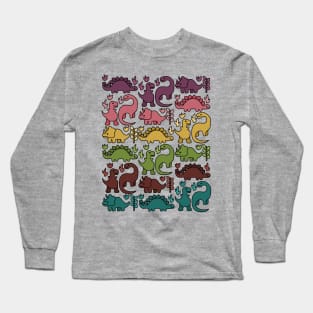 Jewel Tone Colorful Dinosaurs Long Sleeve T-Shirt